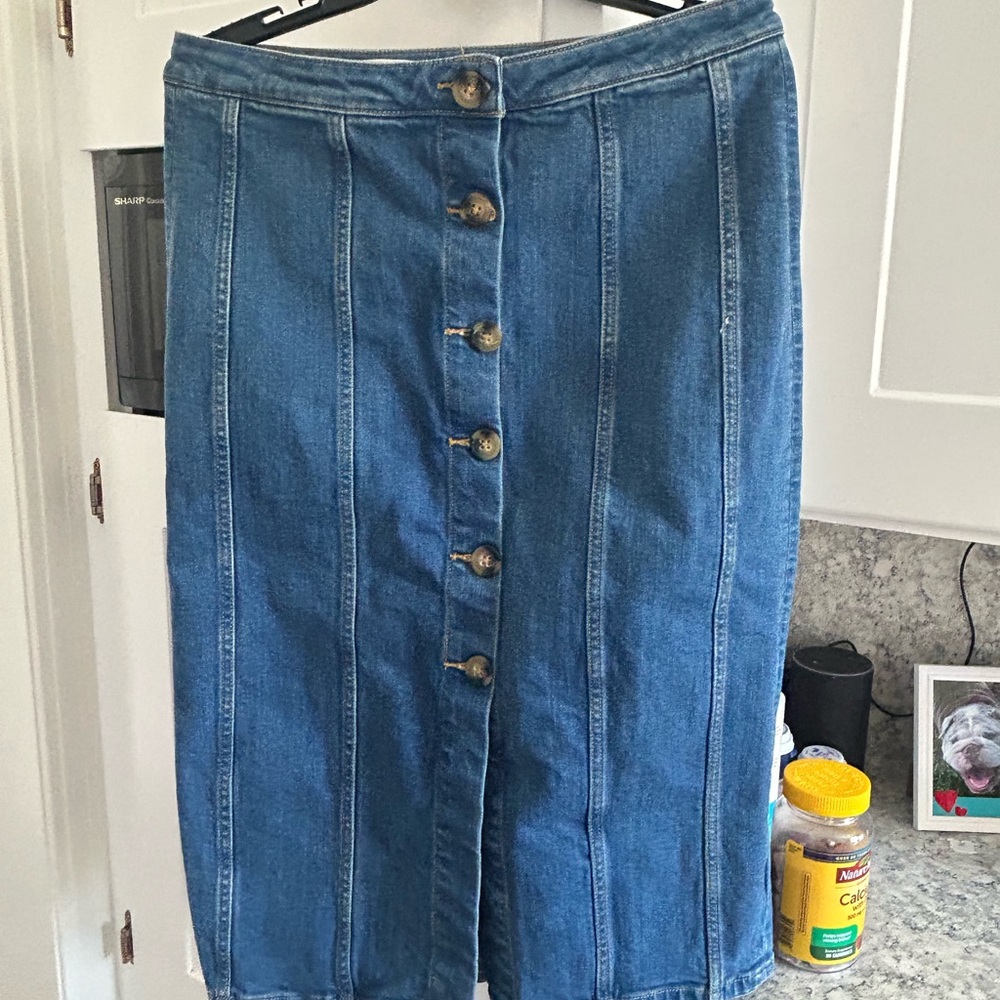 Anthropologie Blue Button-Down Pencil Skirt